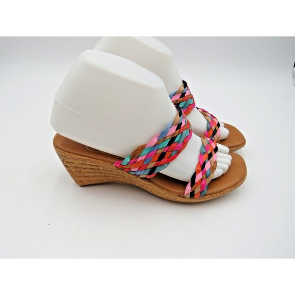 Italian Shoemakers Wedge Sandals Womens Size 7.5 Made in Italy Multicolor Cork - Picture 2 of 11